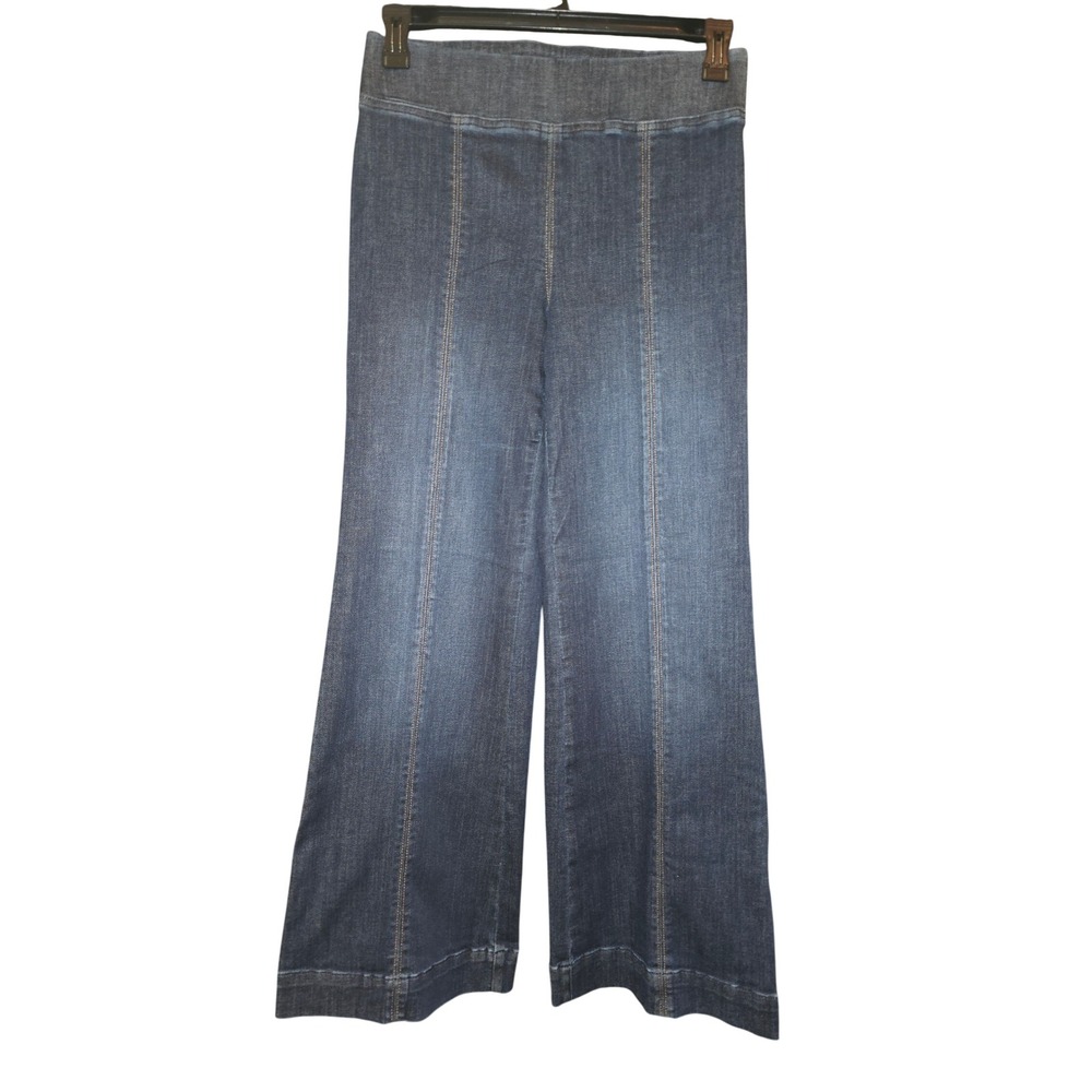 Talbots Women S Flare Leg Pull-On Travel Jeans Dark Beekman Wash High Rise Seam - Picture 4 of 8
